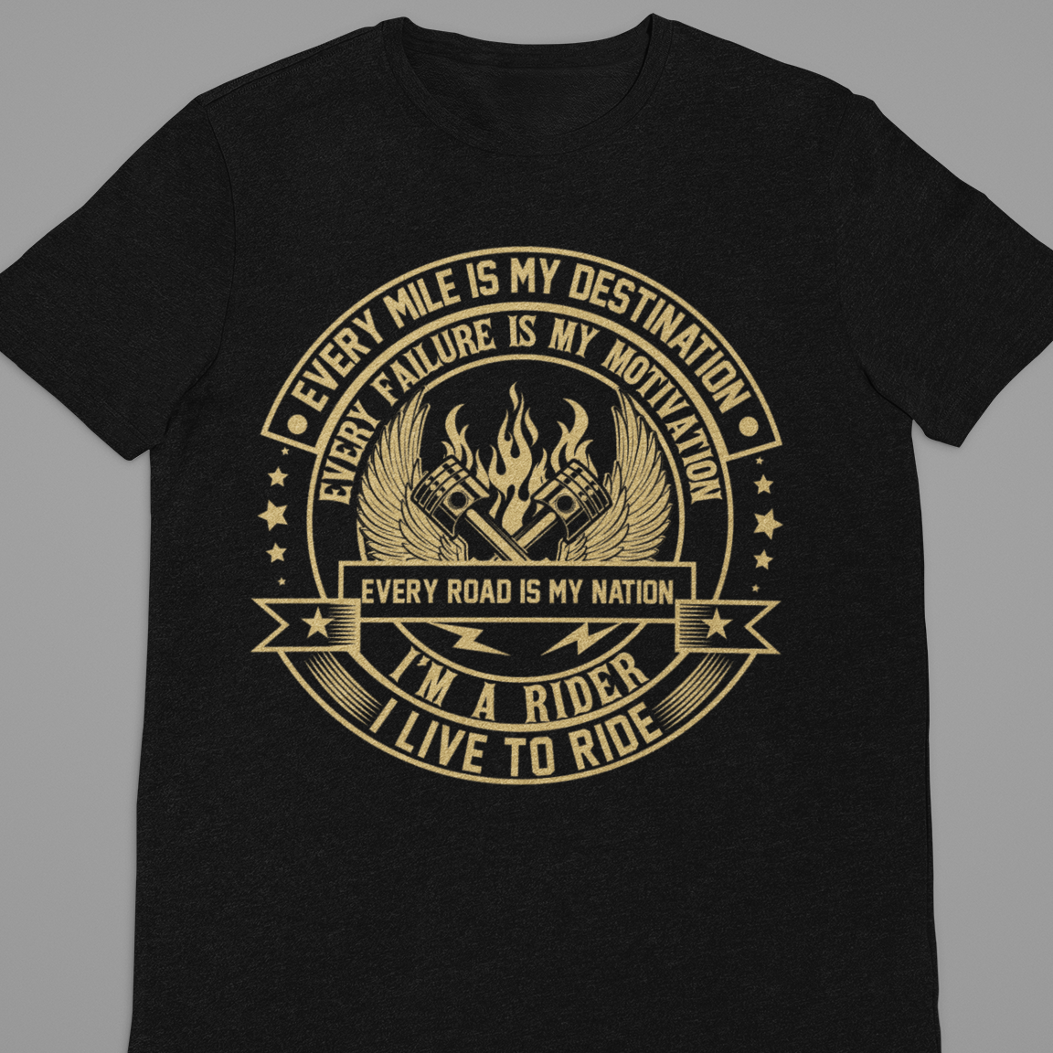 Biker : Every Mile is My Destination Black Tshirt