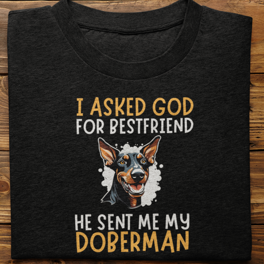 Doberman : I Asked God For Best Friend Tsirt Unisex