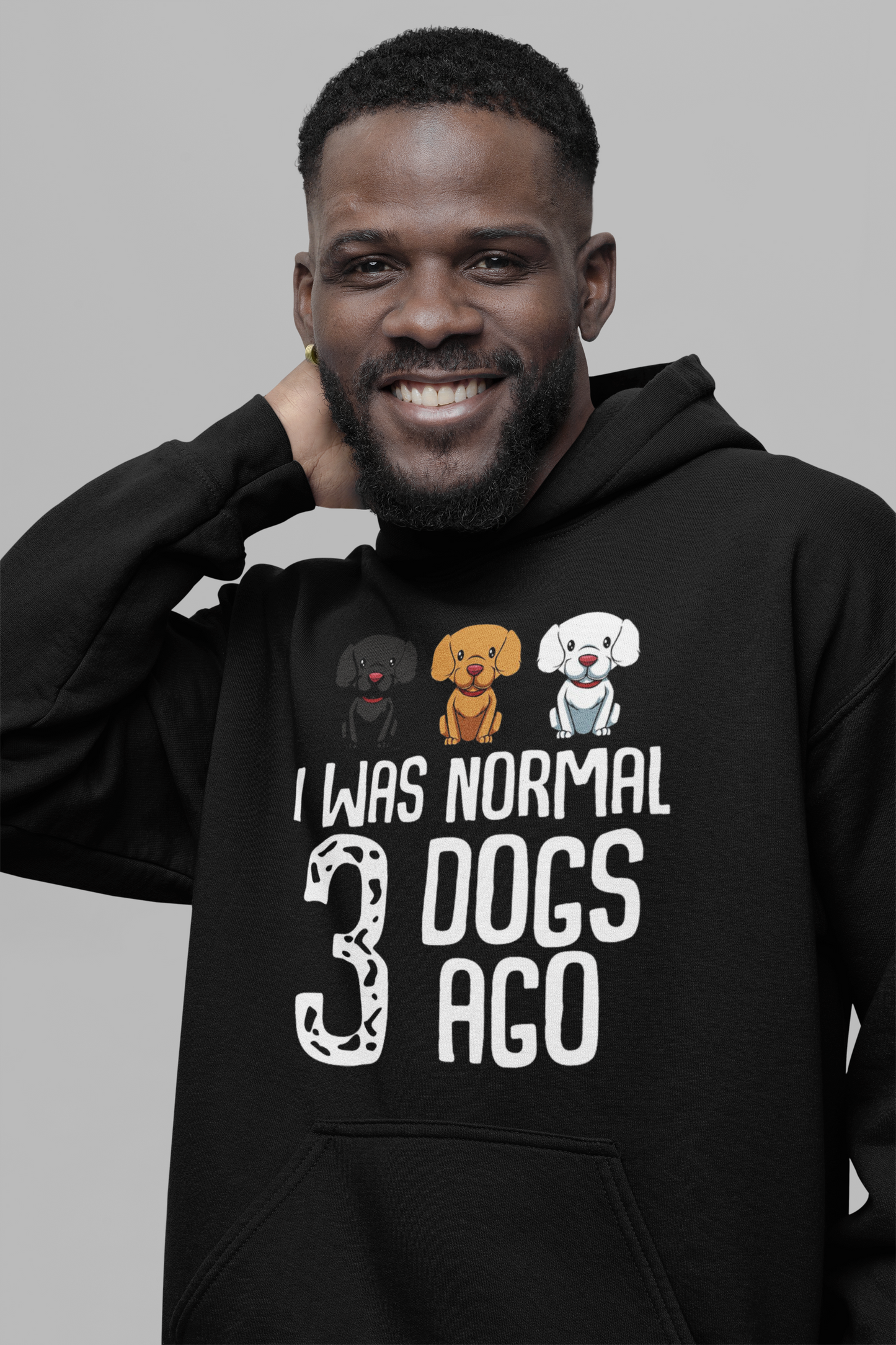 Dog Love : I was Normal # Dogs Ago Oversized Black Hoodie Unisex