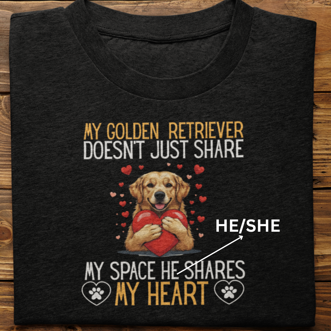 Golden Retriever : Shares My Heart Tshirt Unisex