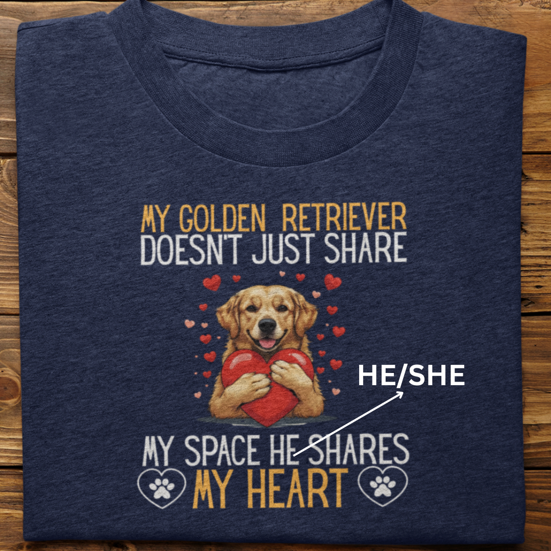 Golden Retriever : Shares My Heart Tshirt Unisex