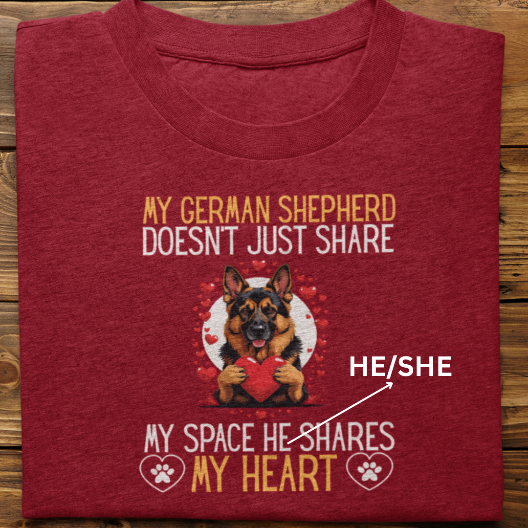 German Shepherd : Shares My Heart Tshirt Unisex