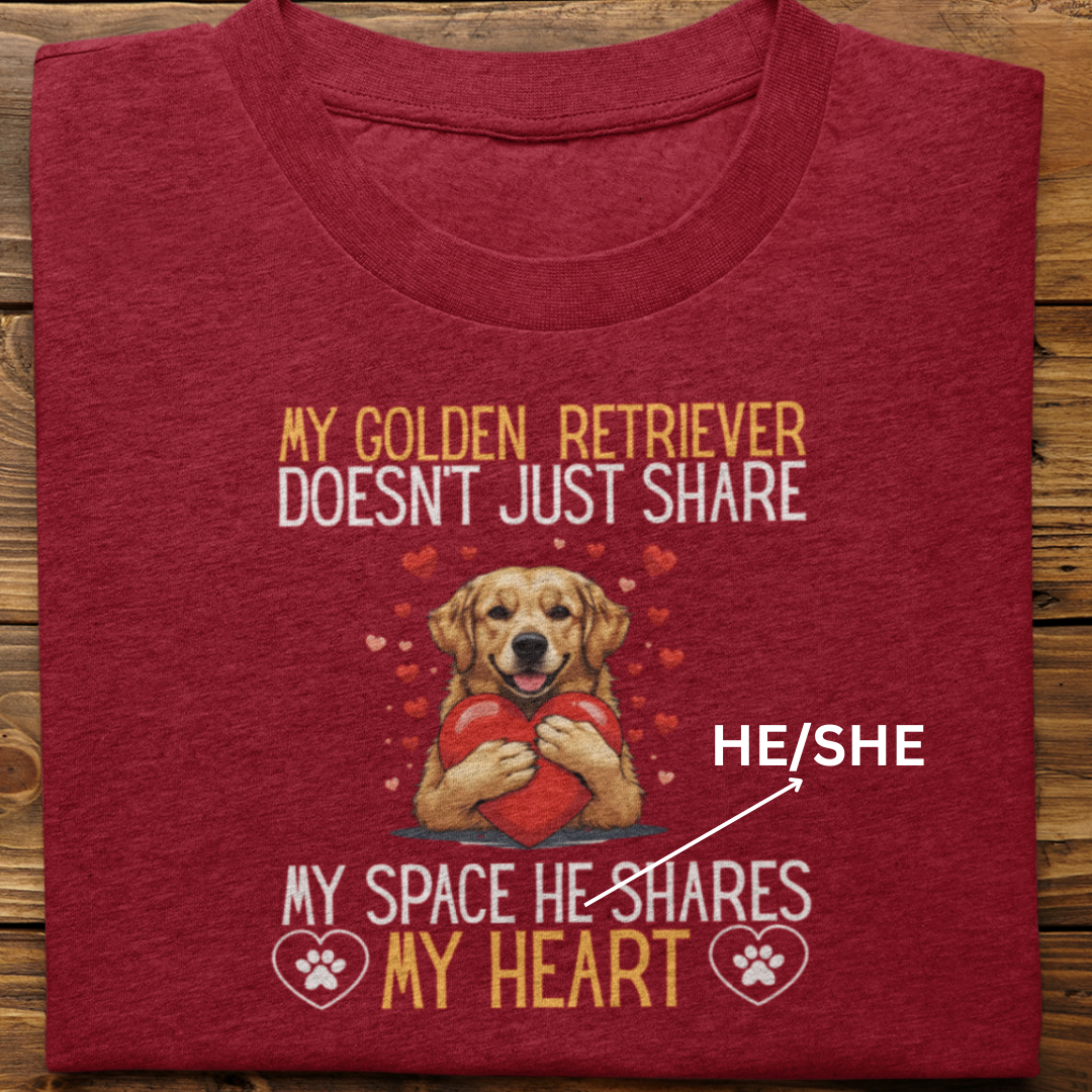 Golden Retriever : Shares My Heart Tshirt Unisex