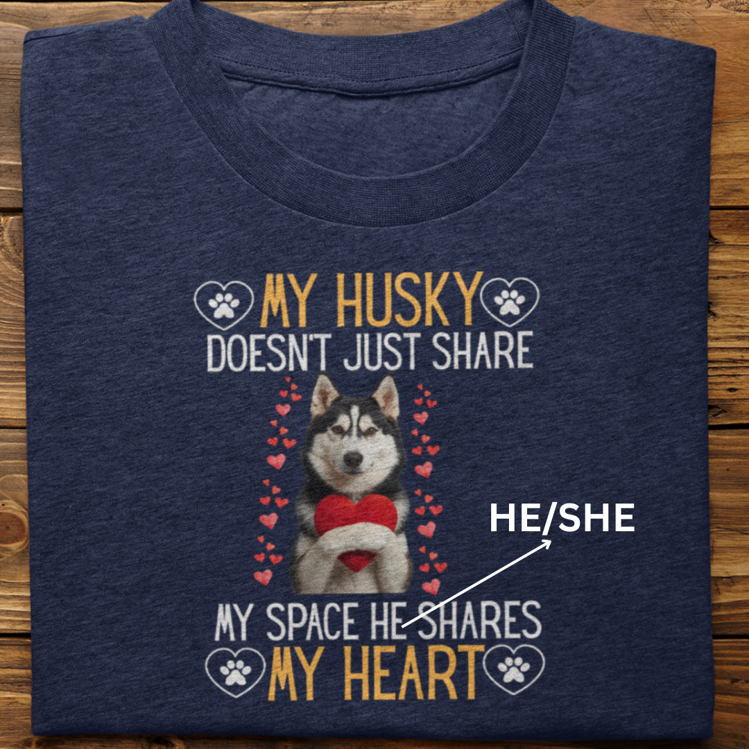Husky : Shares My Heart Tshirt Unisex (Black)