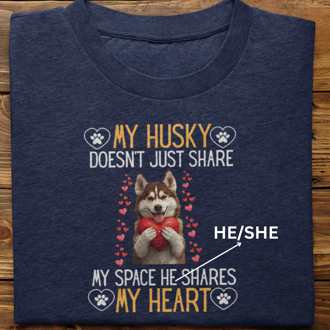 Husky : Shares My Heart Tshirt Unisex (Brown)
