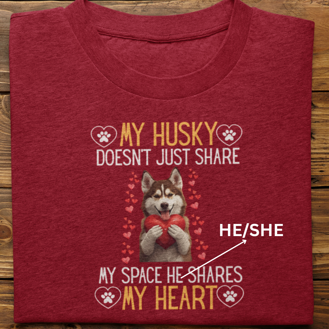 Husky : Shares My Heart Tshirt Unisex (Brown)