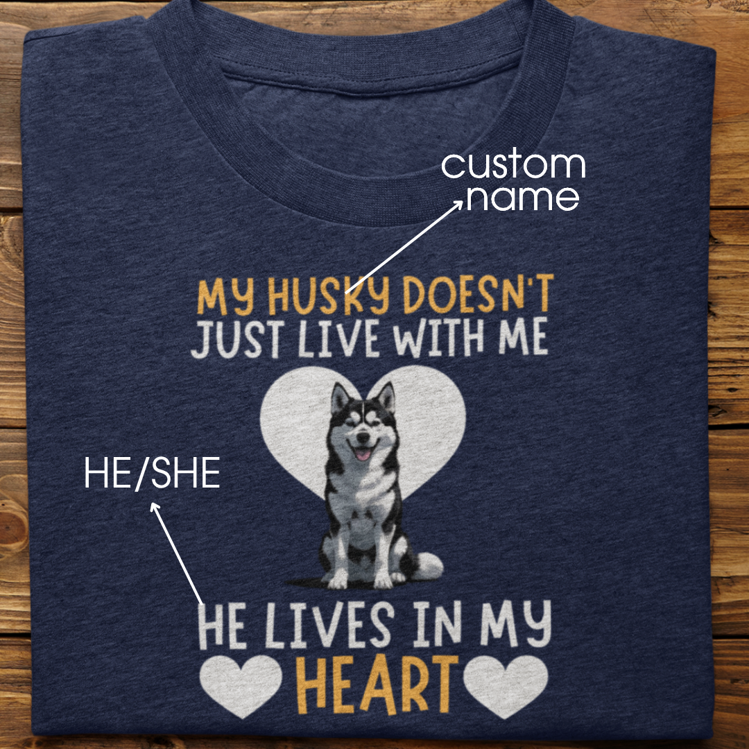 Husky : My Husky Doesn't Just Live Tshirt Unisex(Black)