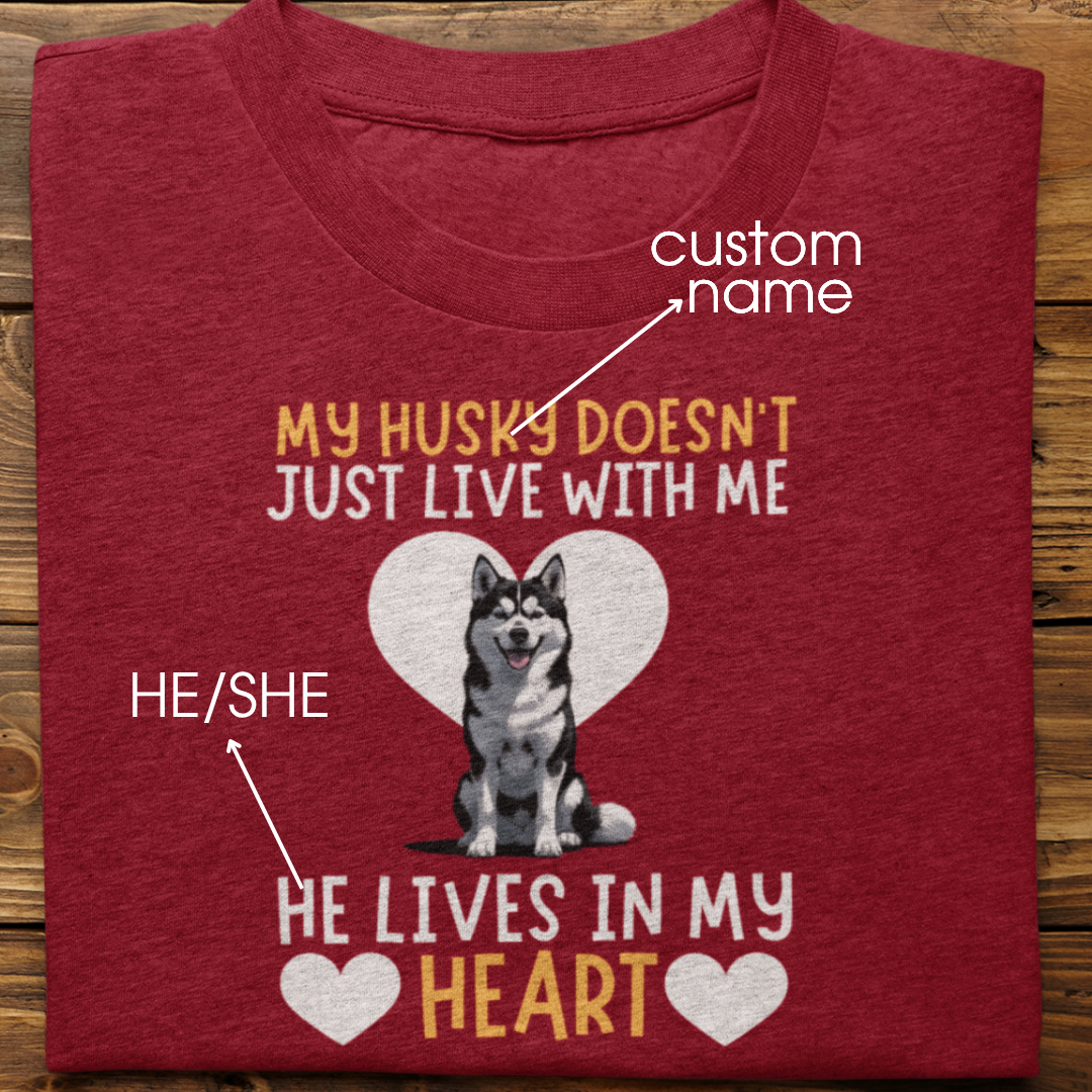 Husky : My Husky Doesn't Just Live Tshirt Unisex(Black)