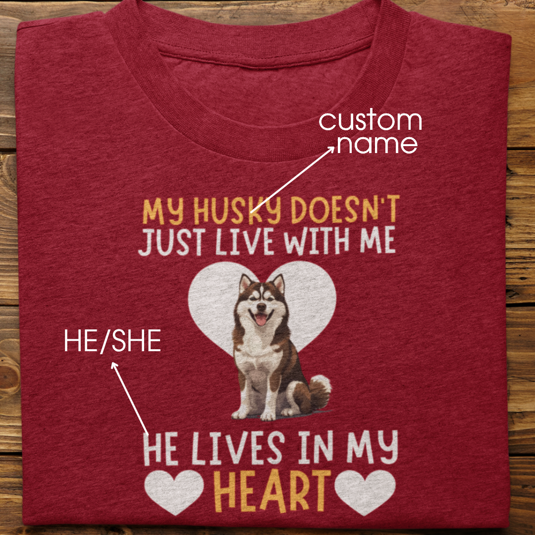 Husky : My Husky Doesn't Just Live Tshirt Unisex(Brown)