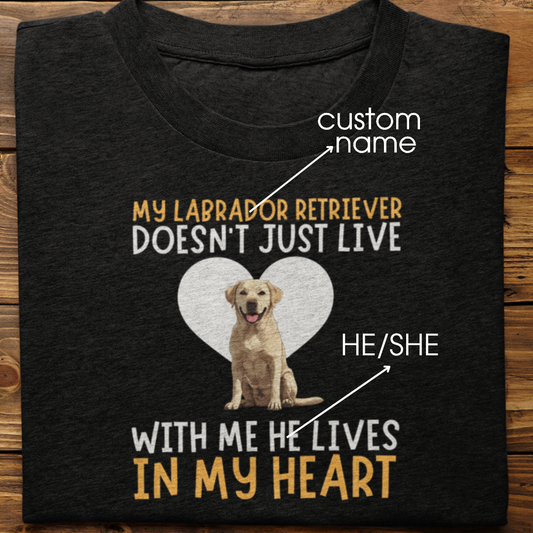 Labrador Retriever : My Labrador Retriever Doesn't Just Live Tshirt Unisex(White)
