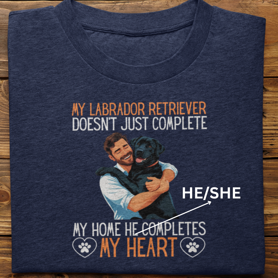 Labrador Retriever : My Labrador Completes My Heart Tshirt Unisex(Black-Male)