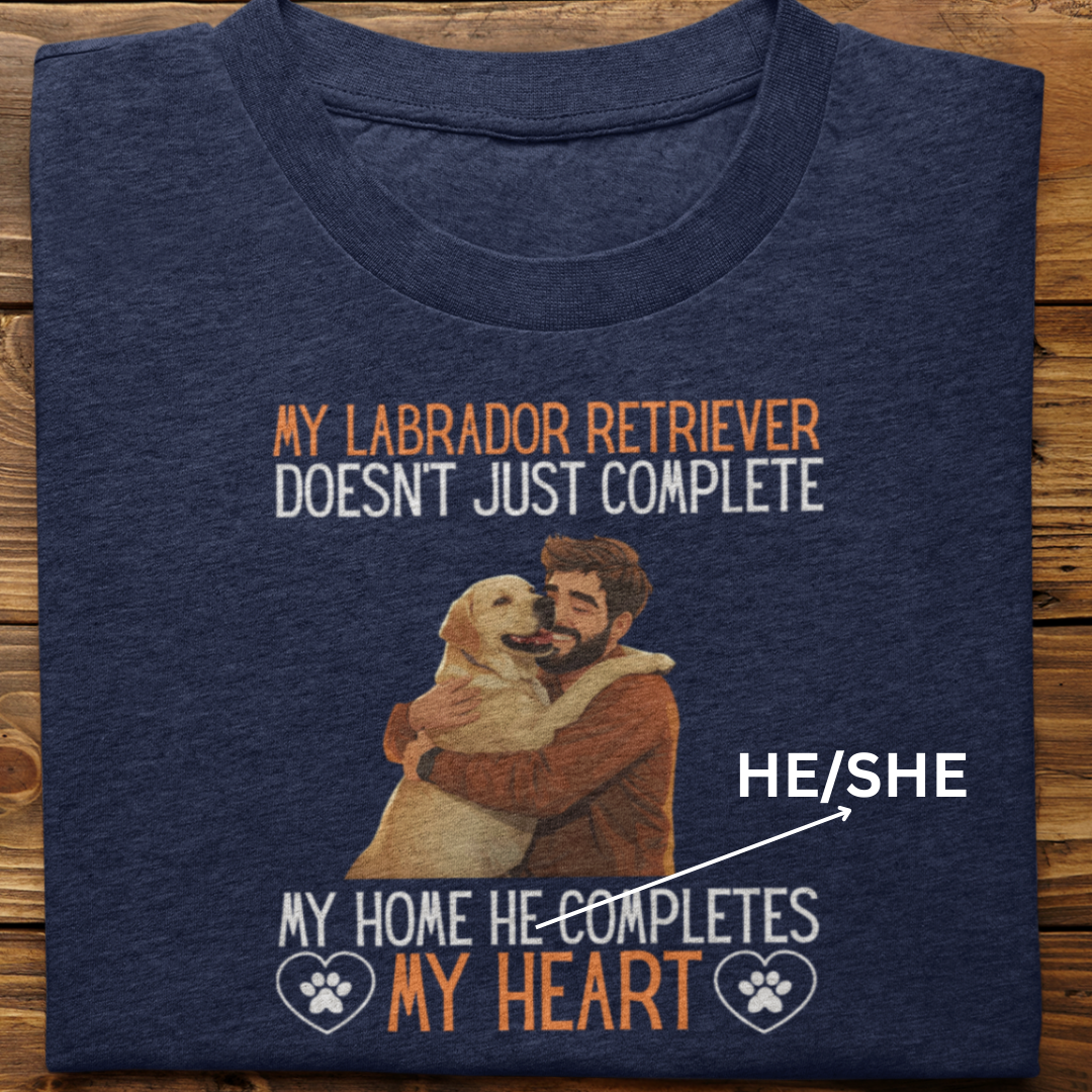 Labrador Retriever : My Labrador Completes My Heart Tshirt Unisex(Yellow-Male)