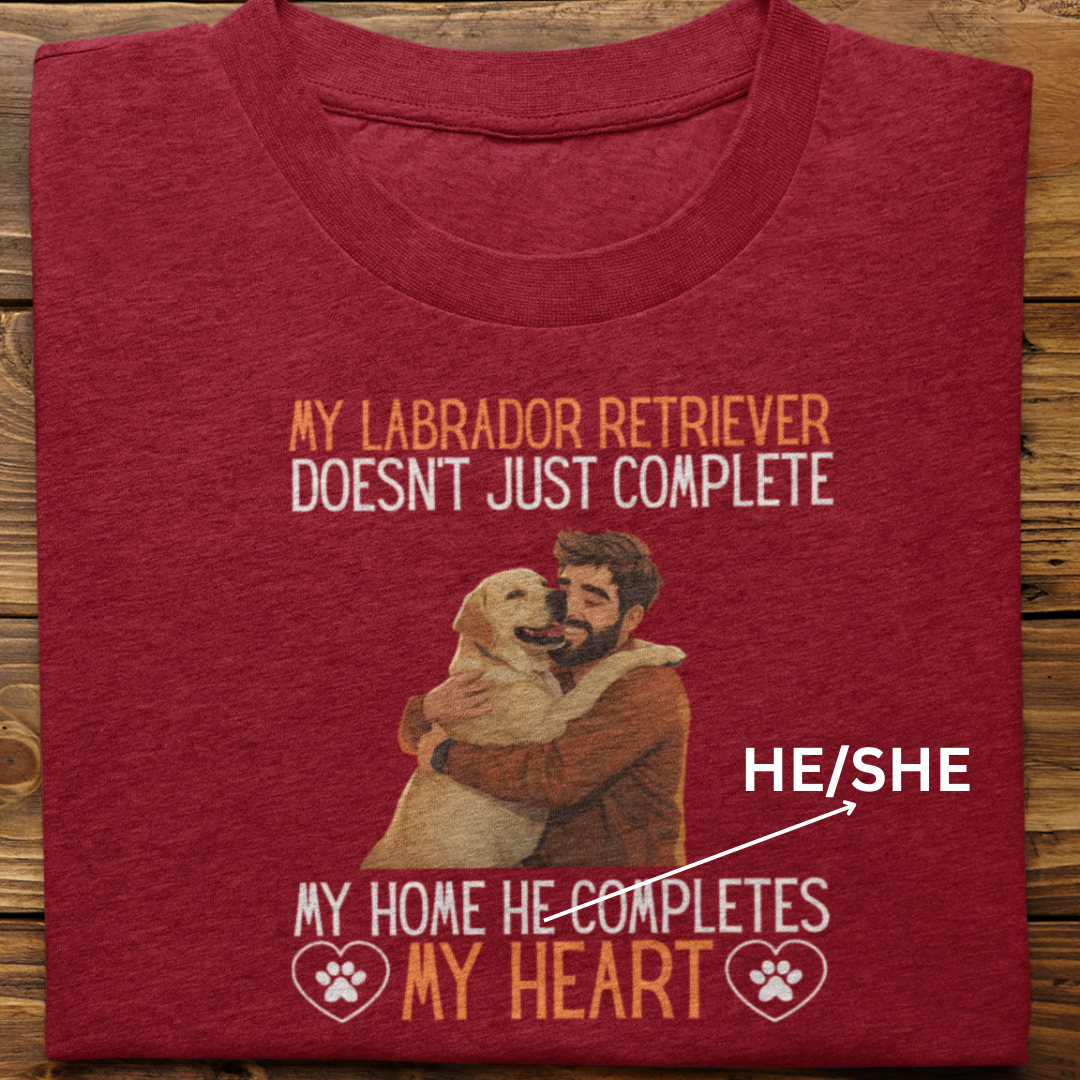 Labrador Retriever : My Labrador Completes My Heart Tshirt Unisex(Yellow-Male)