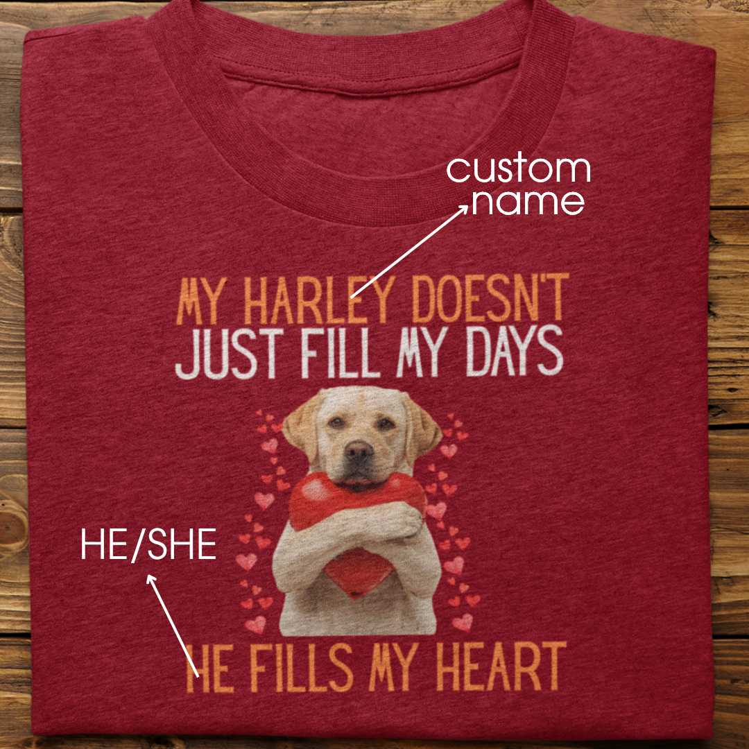 Labrador Retriever : He Fills My Heart Tshirt Unisex(White)
