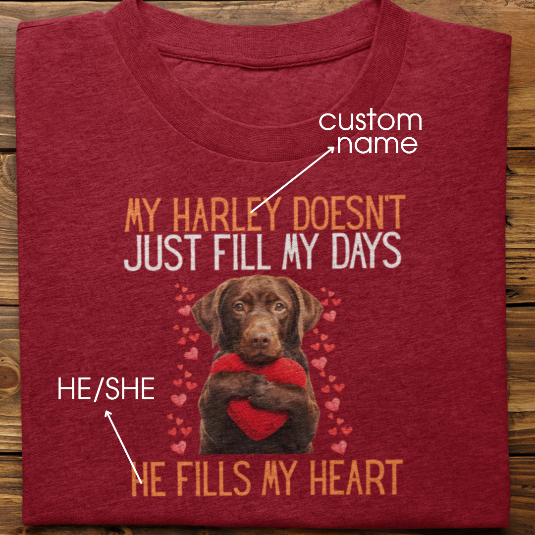 Labrador Retriever : He Fills My Heart Tshirt Unisex(Brown)