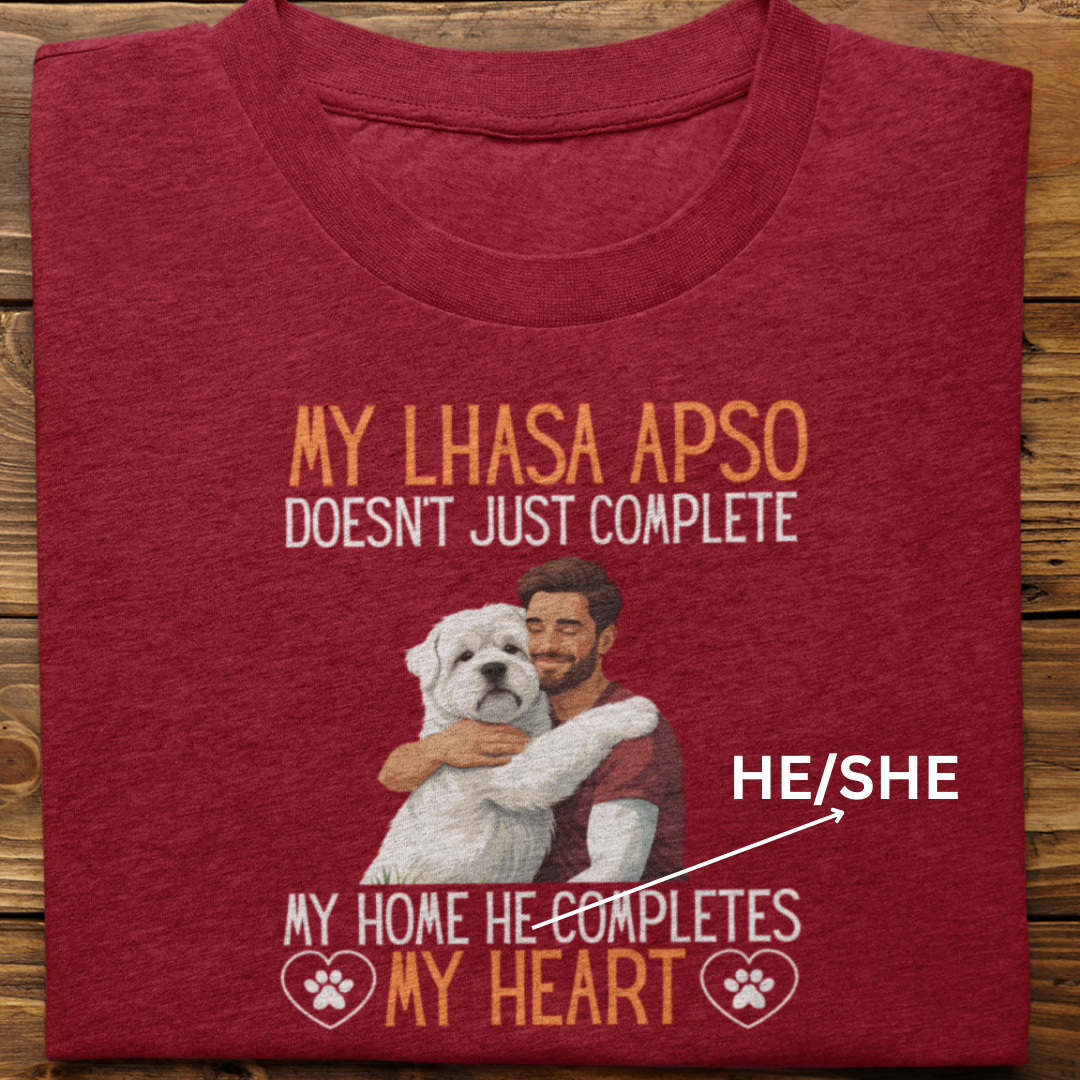 Lhasa Apso : My Lhasa Completes My Heart Tshirt Unisex(Male)