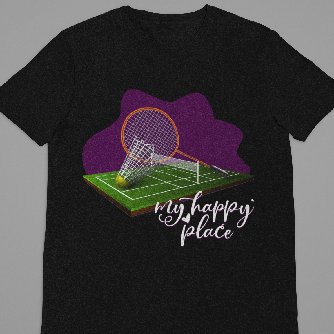 Badminton : My Happy Place Black Tshirt