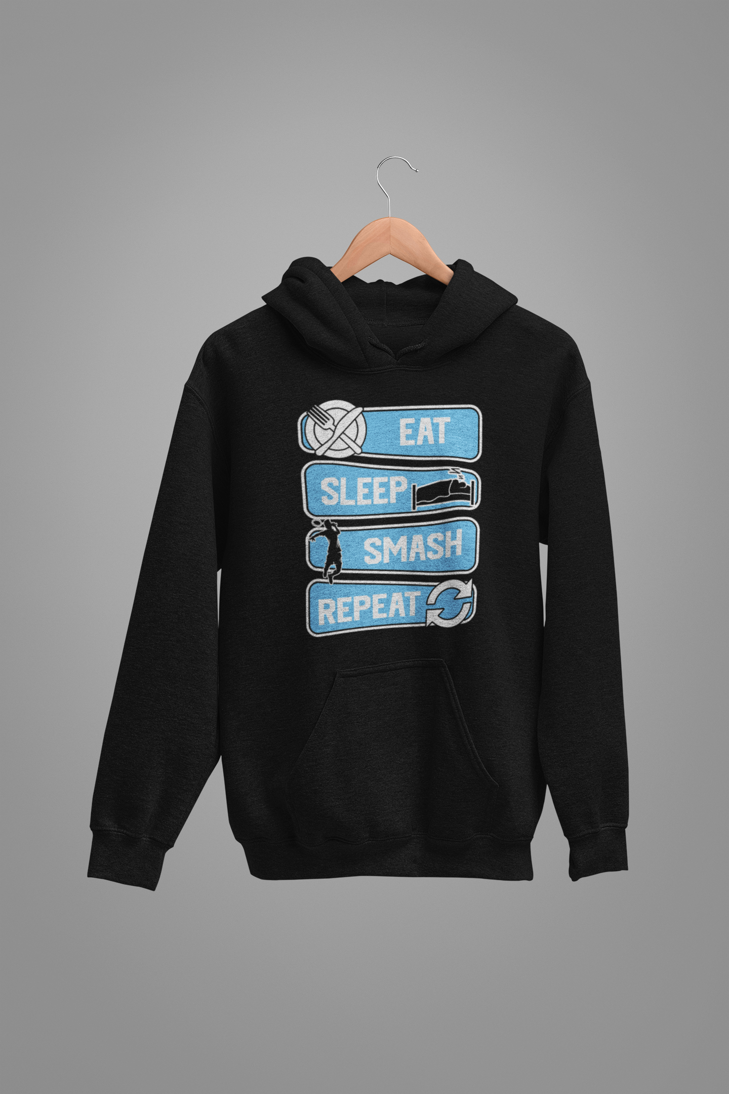 Badminton : Eat Sleep Smash Repeat Oversized Black Hoodie Unisex