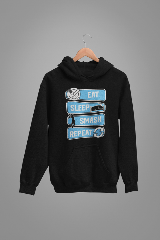 Badminton : Eat Sleep Smash Repeat Oversized Black Hoodie Unisex