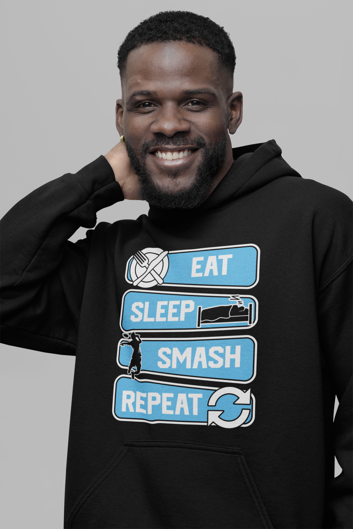 Badminton : Eat Sleep Smash Repeat Oversized Black Hoodie Unisex