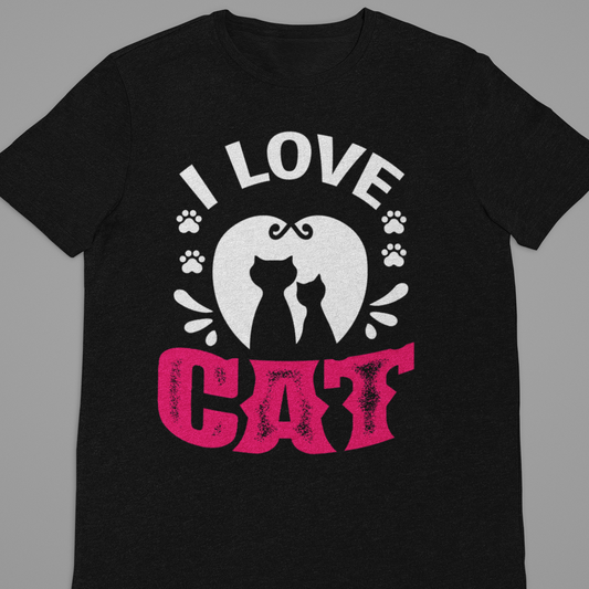 Cat Love : I Love Cat Black Tshirt