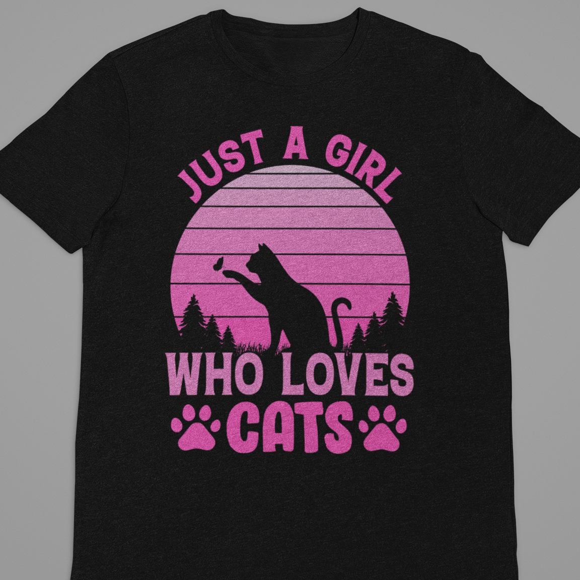 Cat Love : Just a Girl Who Loves Cats Black Tshirt