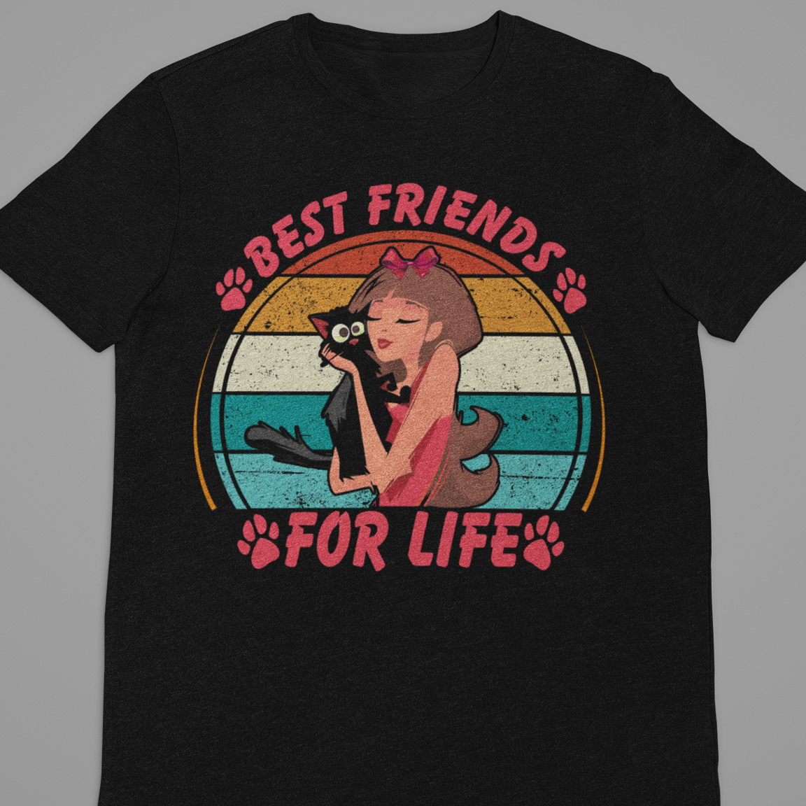 Cat Love : Best Freinds For Life Black Tshirt