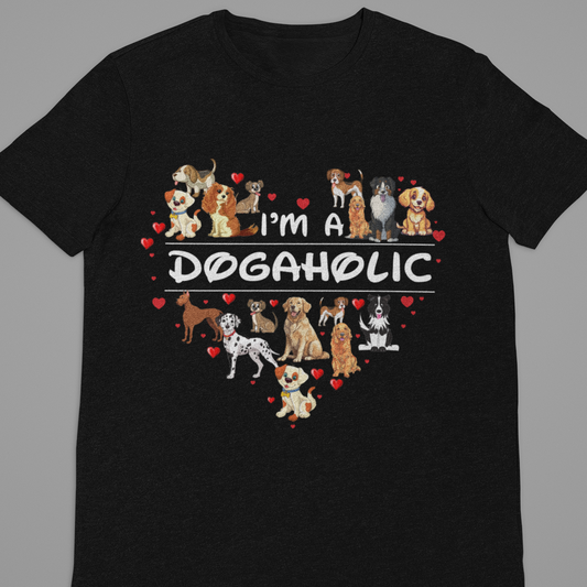 Dog Love : I AM A Dogaholic Black Tshirt