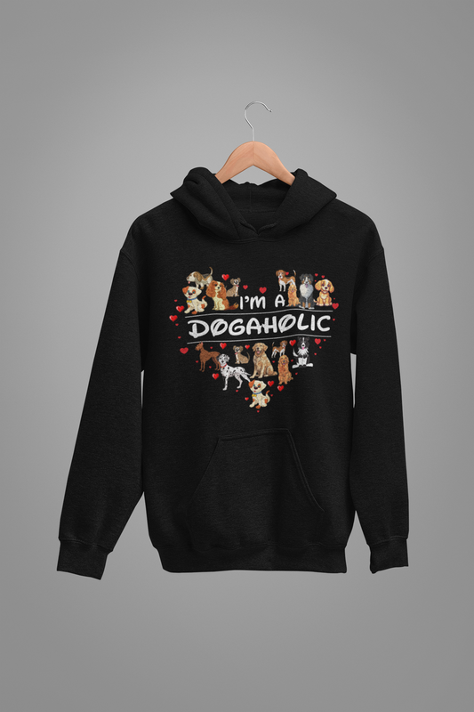 Dog Love : I Am A Dogaholic Oversized Black Hoodie Unisex