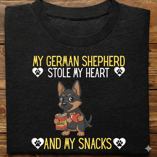 German Shepherd : Stole My Snacks Tshirt Unisex
