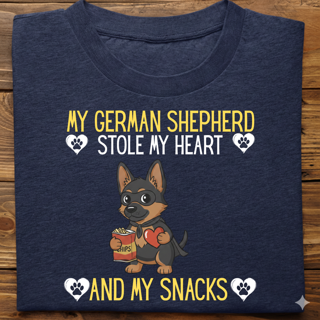German Shepherd : Stole My Snacks Tshirt Unisex