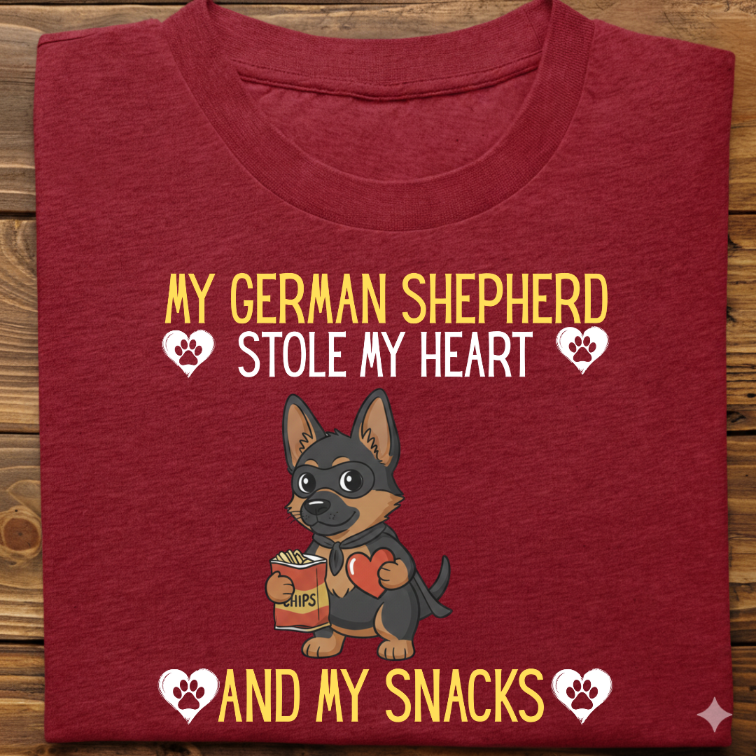 German Shepherd : Stole My Snacks Tshirt Unisex