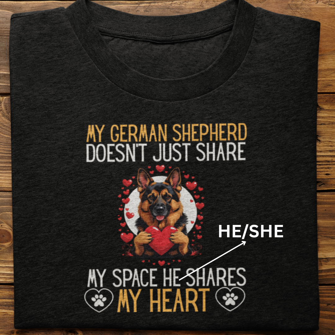German Shepherd : Shares My Heart Tshirt Unisex