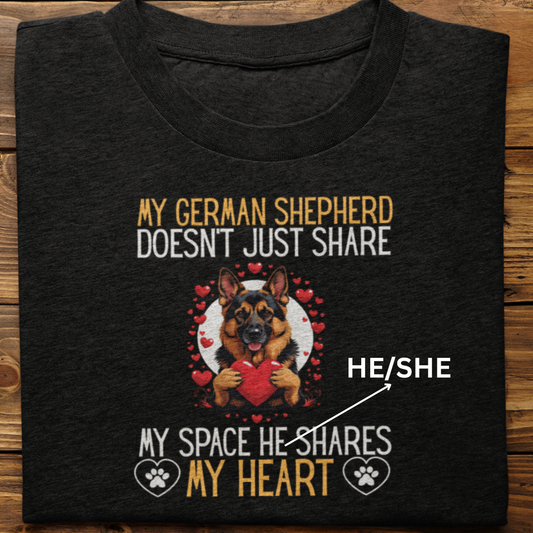 German Shepherd : Shares My Heart Tshirt Unisex