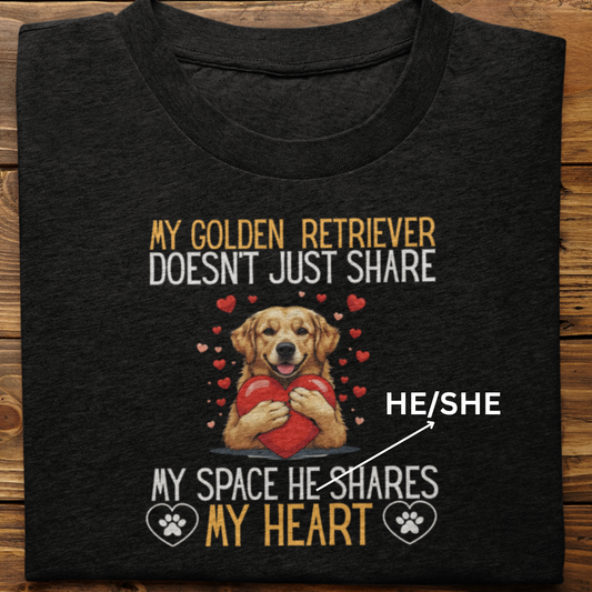 Golden Retriever : Shares My Heart Tshirt Unisex