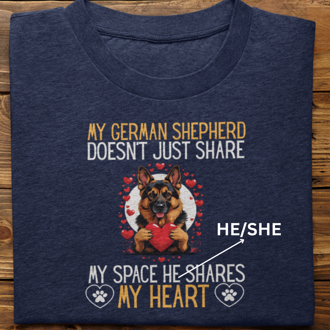German Shepherd : Shares My Heart Tshirt Unisex