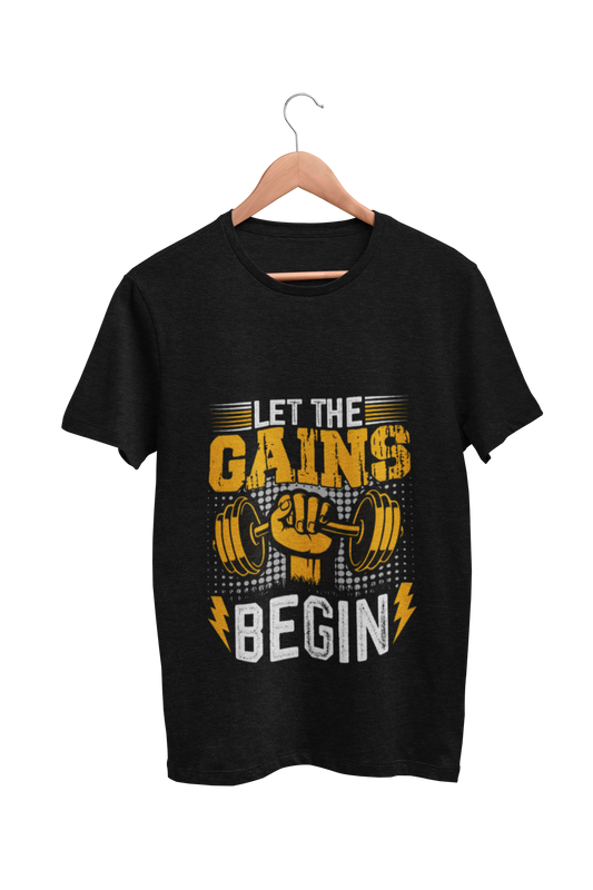 Gym : Let The Gains Begin Black Tshirt