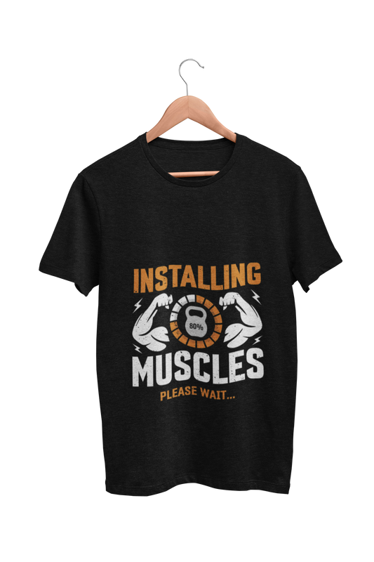 Gym : Installing Muscles Black Tshirt