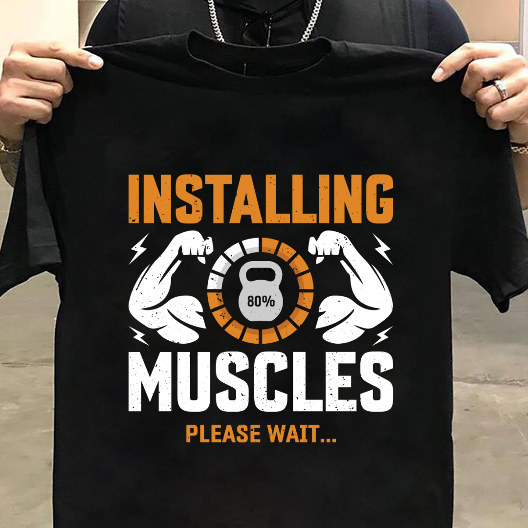 Gym : Installing Muscles Black Tshirt