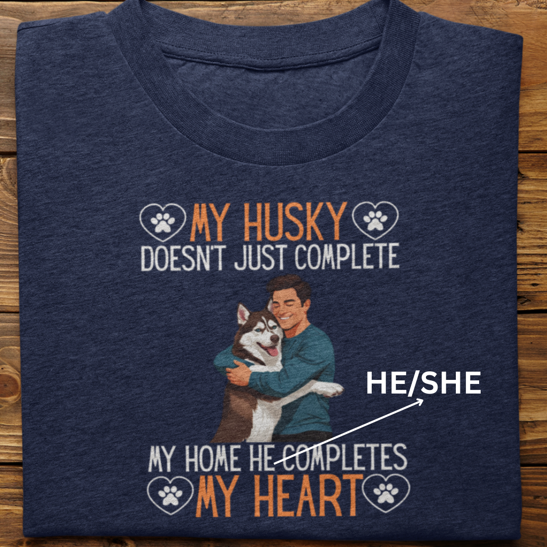 Husky : My Husky Completes My Heart Tshirt Unisex(Brown-Male)