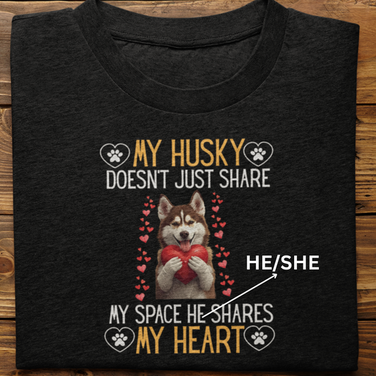 Husky : Shares My Heart Tshirt Unisex (Brown)