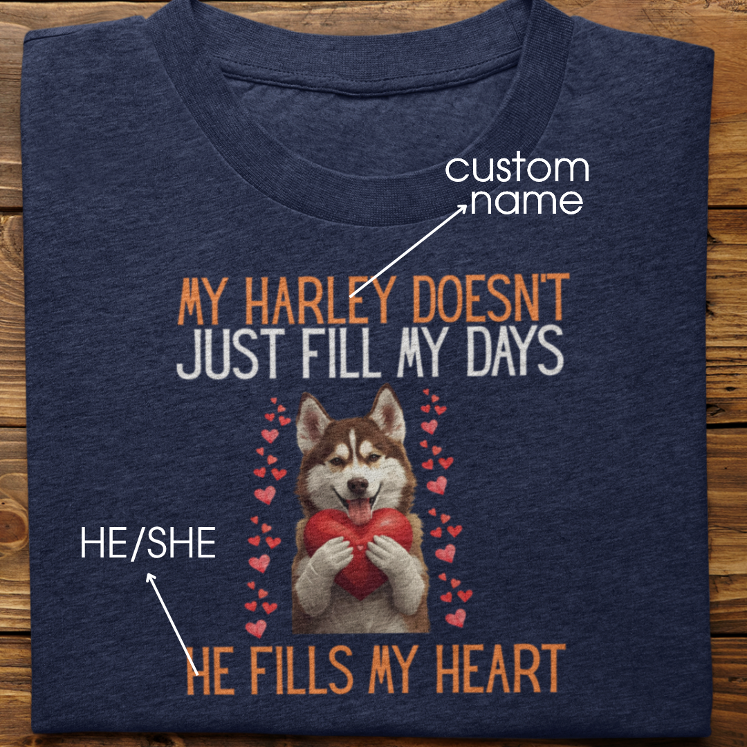 Husky : He Fills My Heart Tshirt Unisex(Brown)