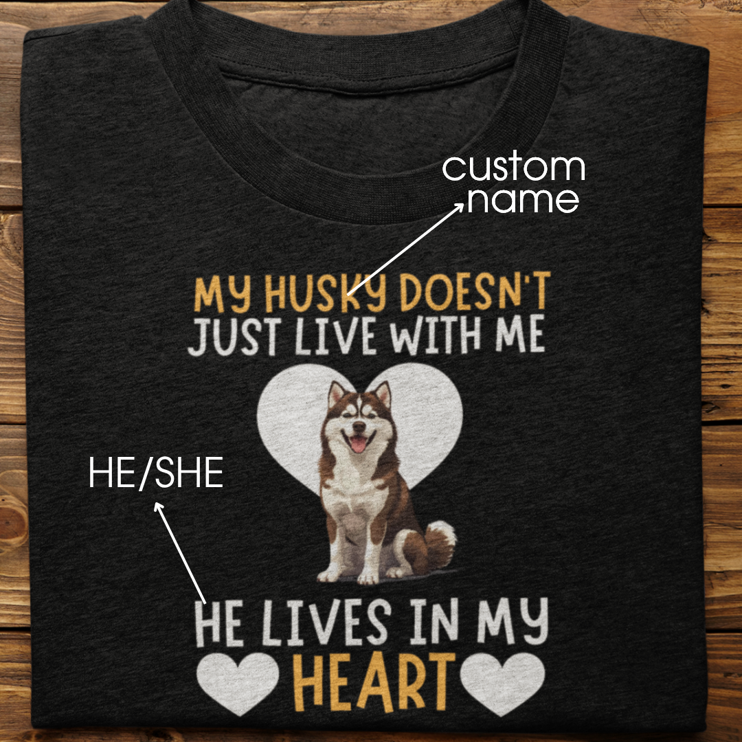 Husky : My Husky Doesn't Just Live Tshirt Unisex(Brown)
