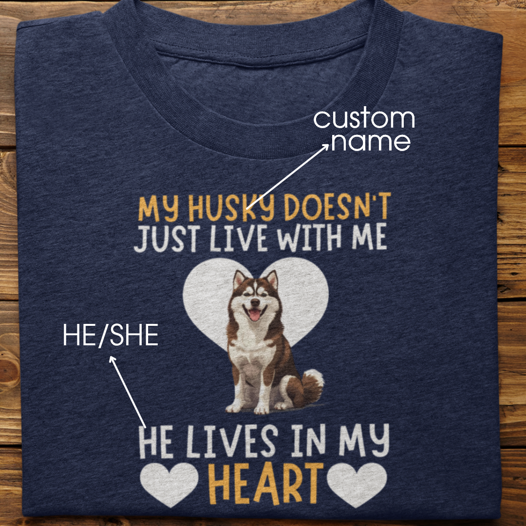 Husky : My Husky Doesn't Just Live Tshirt Unisex(Brown)