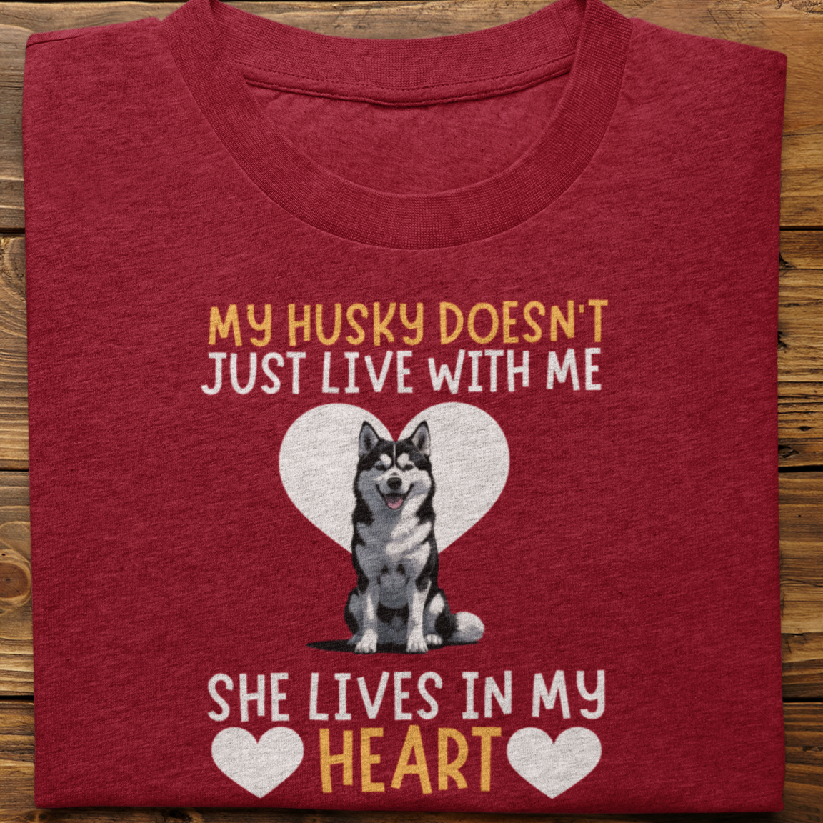 Husky : My Husky Doesn't Just Live Tshirt Unisex(Black-She)