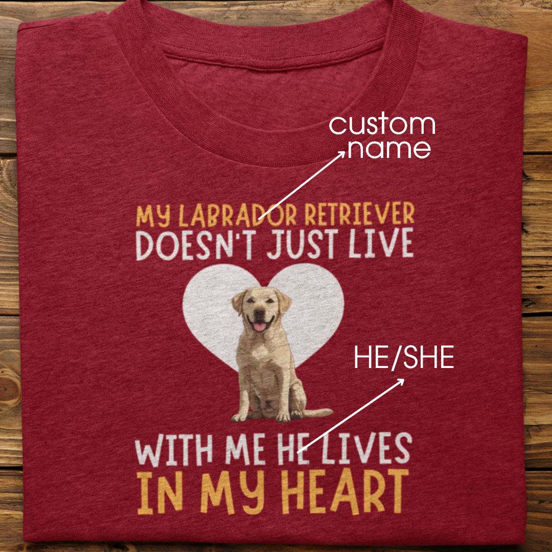 Labrador Retriever : My Labrador Retriever Doesn't Just Live Tshirt Unisex(White)