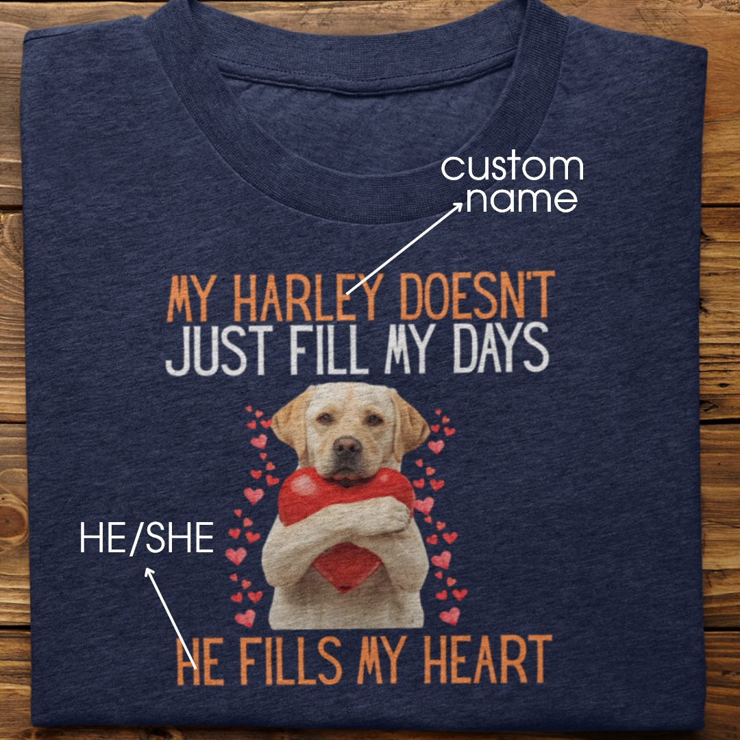 Labrador Retriever : He Fills My Heart Tshirt Unisex(White)