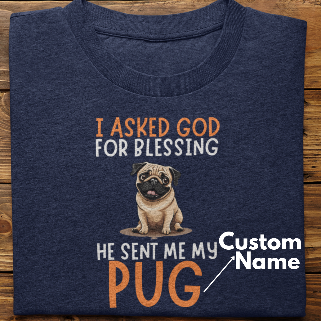 Pug :  I Asked God For Blessing Tshirt Unisex (Custom)