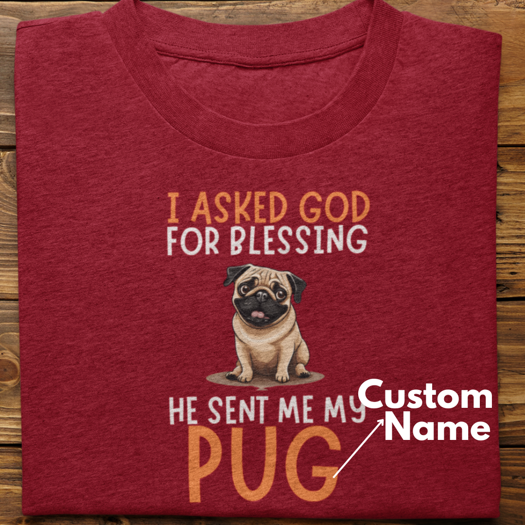 Pug :  I Asked God For Blessing Tshirt Unisex (Custom)