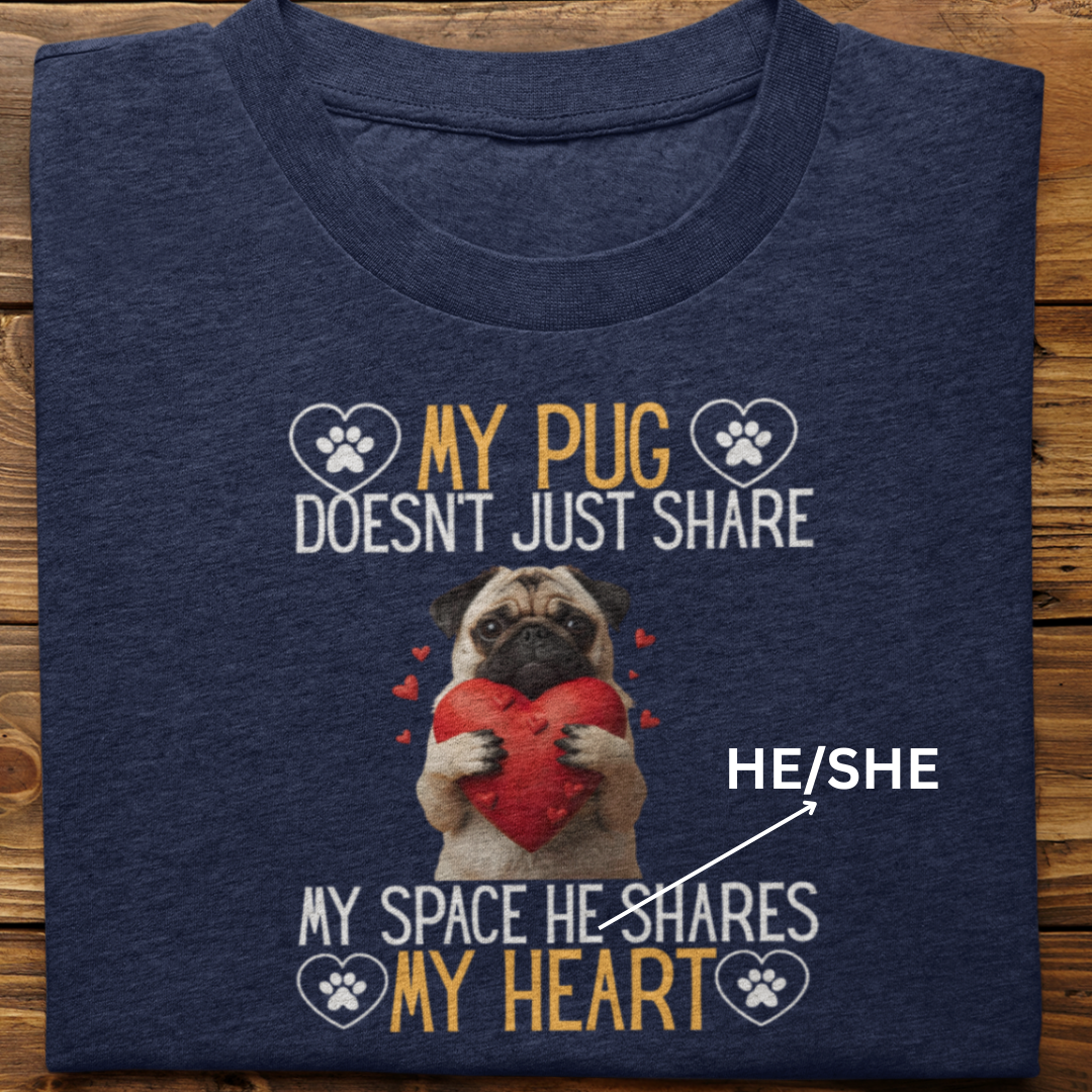 Pug : Shares My Heart Tshirt Unisex